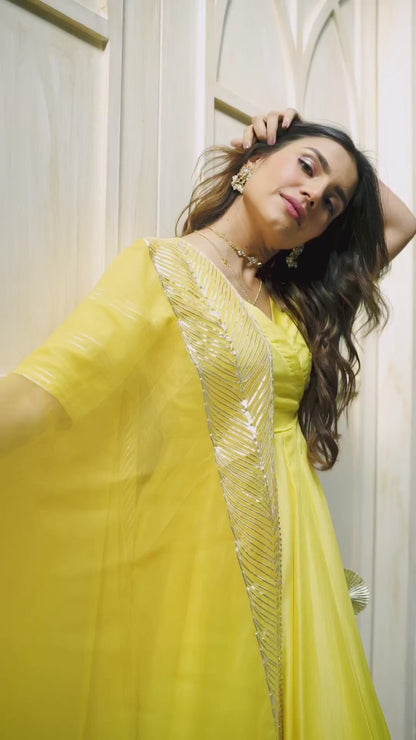YELLOW  COTTON SILK GOTTA SUIT SUIT