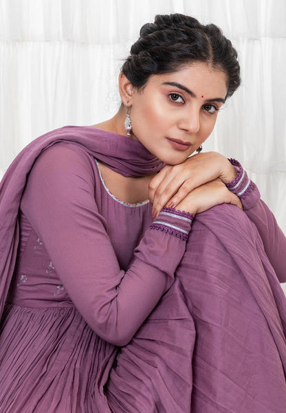 PURPLE LAVENDER MUL MUL ANARKALI SUIT SET