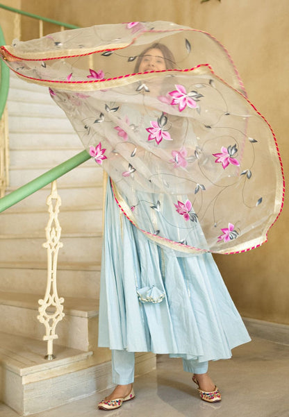 RAGINI BLUE HANDPAINTED ANARKALI SUIT SET