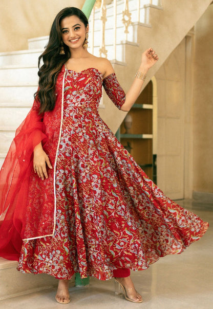 GULABI RED OFF SHOULDER SUIT SET