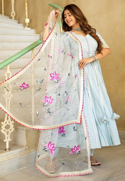 RAGINI BLUE HANDPAINTED ANARKALI SUIT SET