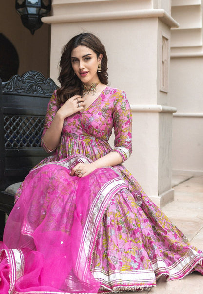 PINK YELENA CHANDERI SUIT SET