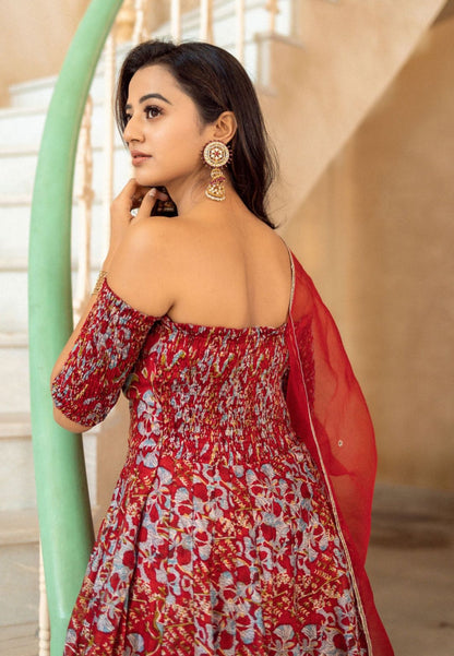 GULABI RED OFF SHOULDER SUIT SET