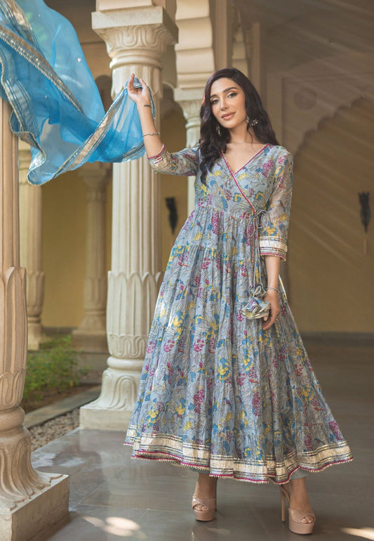 BLUE NOORI CHANDERI SUIT SET