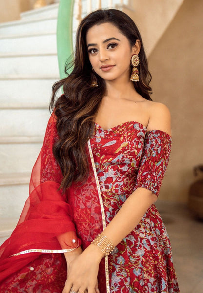 GULABI RED OFF SHOULDER SUIT SET