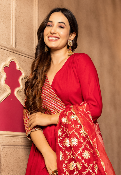ANYA RED SHARARA SUIT SET