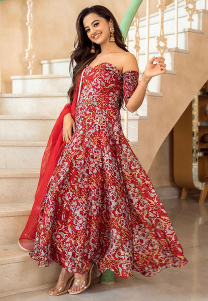GULABI RED OFF SHOULDER SUIT SET