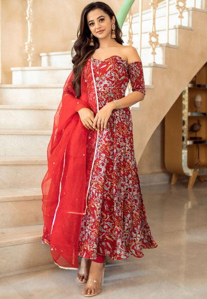 GULABI RED OFF SHOULDER SUIT SET