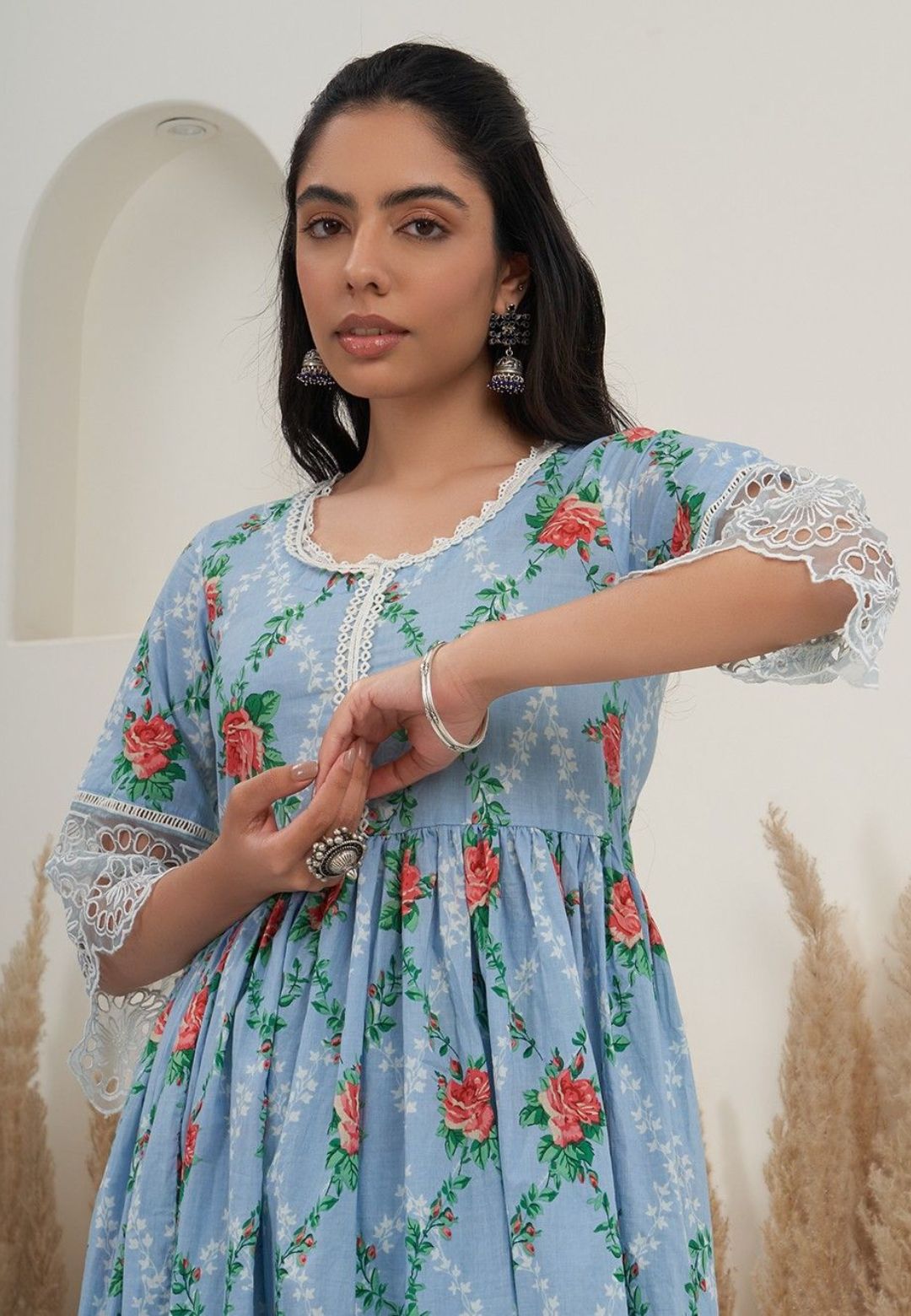 BLUE FLORAL COTTON PRINTED SUIT SET