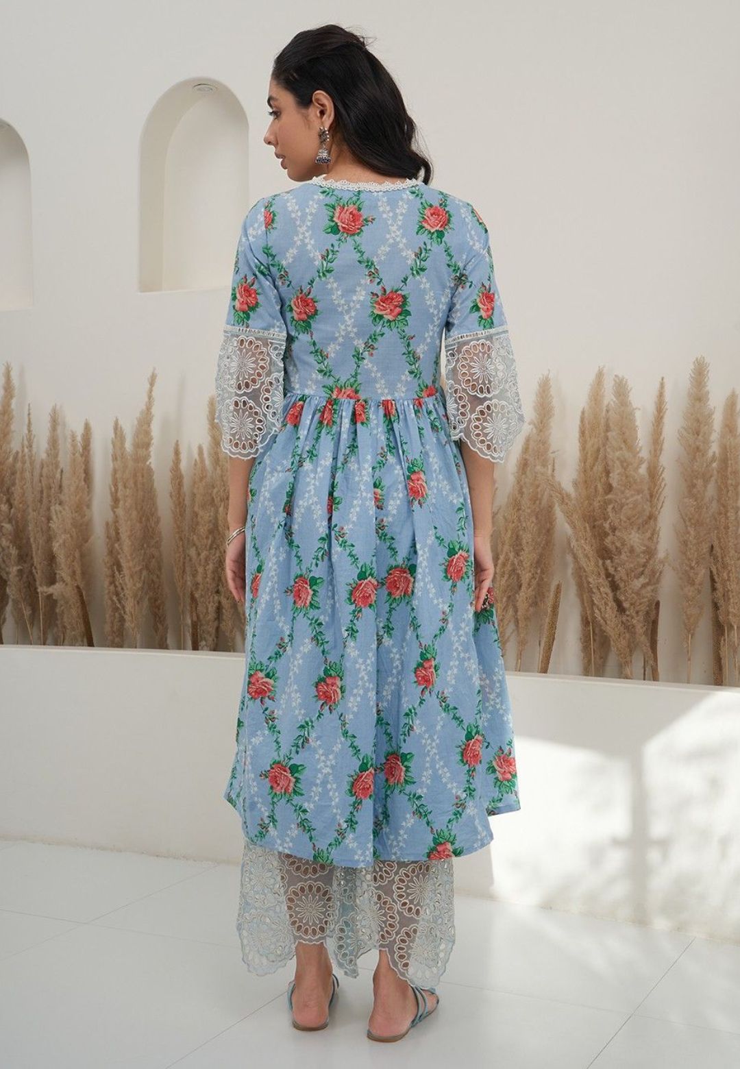 BLUE FLORAL COTTON PRINTED SUIT SET