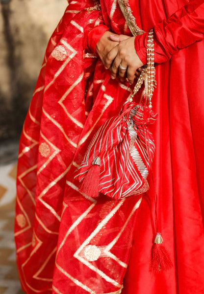 RED ROOP SILK SUIT SET