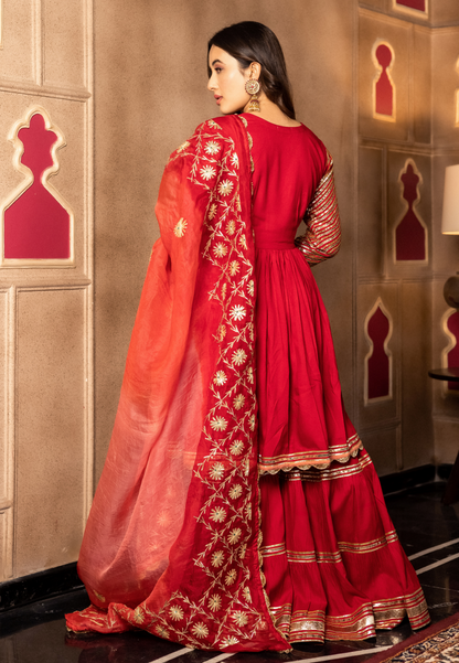 ANYA RED SHARARA SUIT SET