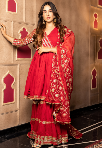 ANYA RED SHARARA SUIT SET