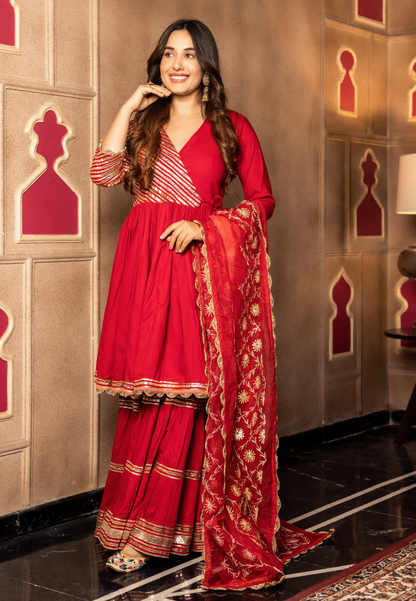 ANYA RED SHARARA SUIT SET