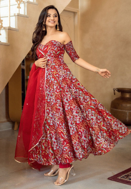 GULABI RED OFF SHOULDER SUIT SET