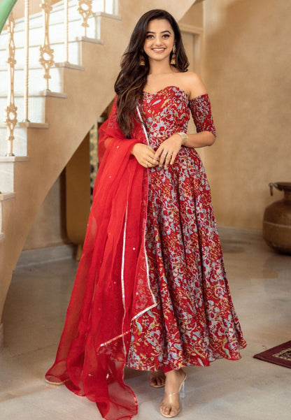 GULABI RED OFF SHOULDER SUIT SET