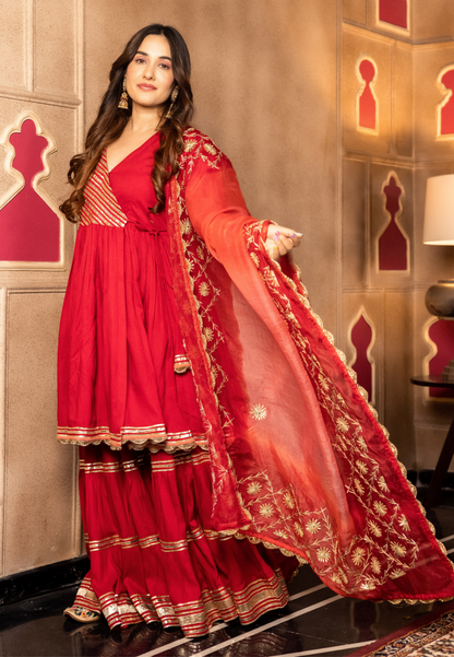 ANYA RED SHARARA SUIT SET
