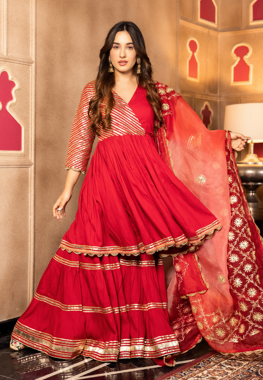 ANYA RED SHARARA SUIT SET