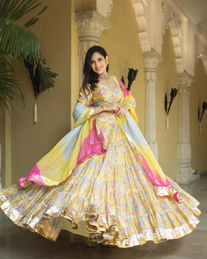 CHANDNI YELLOW CHANDERI LEHENGA SET