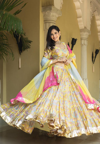 CHANDNI YELLOW CHANDERI LEHENGA SET