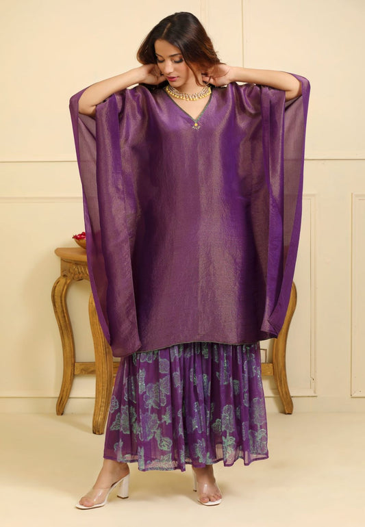 PURPLE KAFTAN SILK TISSUE SHARARA SET