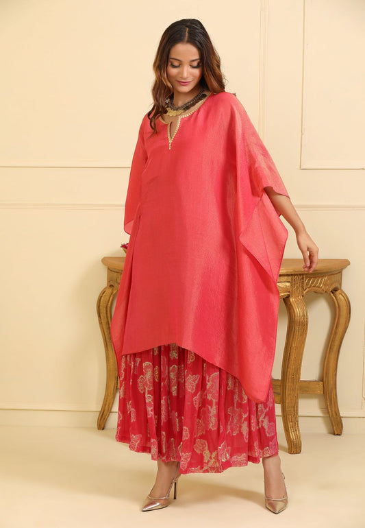 PINK KAFTAN SILK TISSUE SHARARA SET