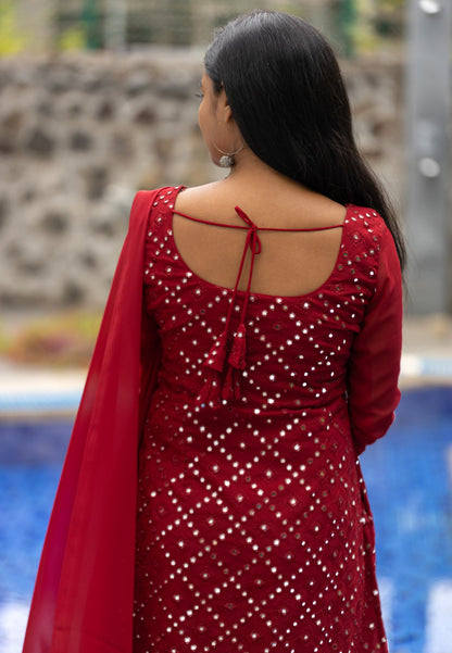 MAROON GEORGETTE STRAIGHT KURTA SET