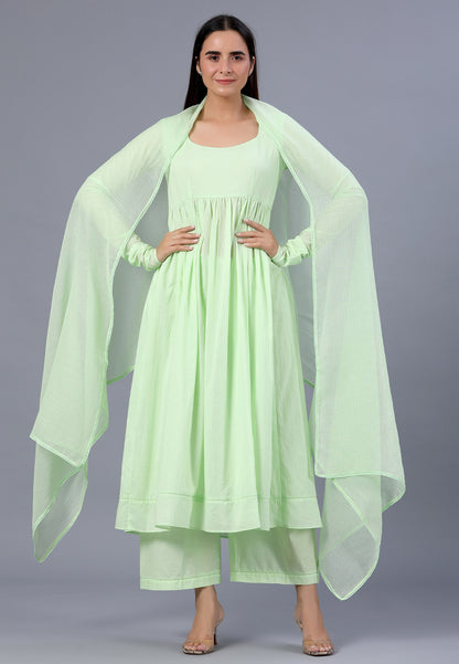 PASTEL PISTA GREEN ANARKALI SUIT SET