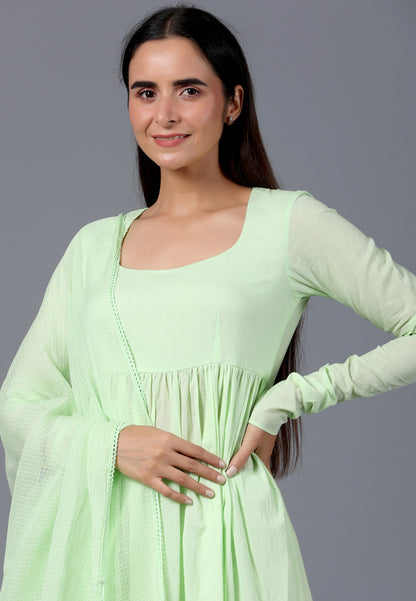 PASTEL PISTA GREEN ANARKALI SUIT SET