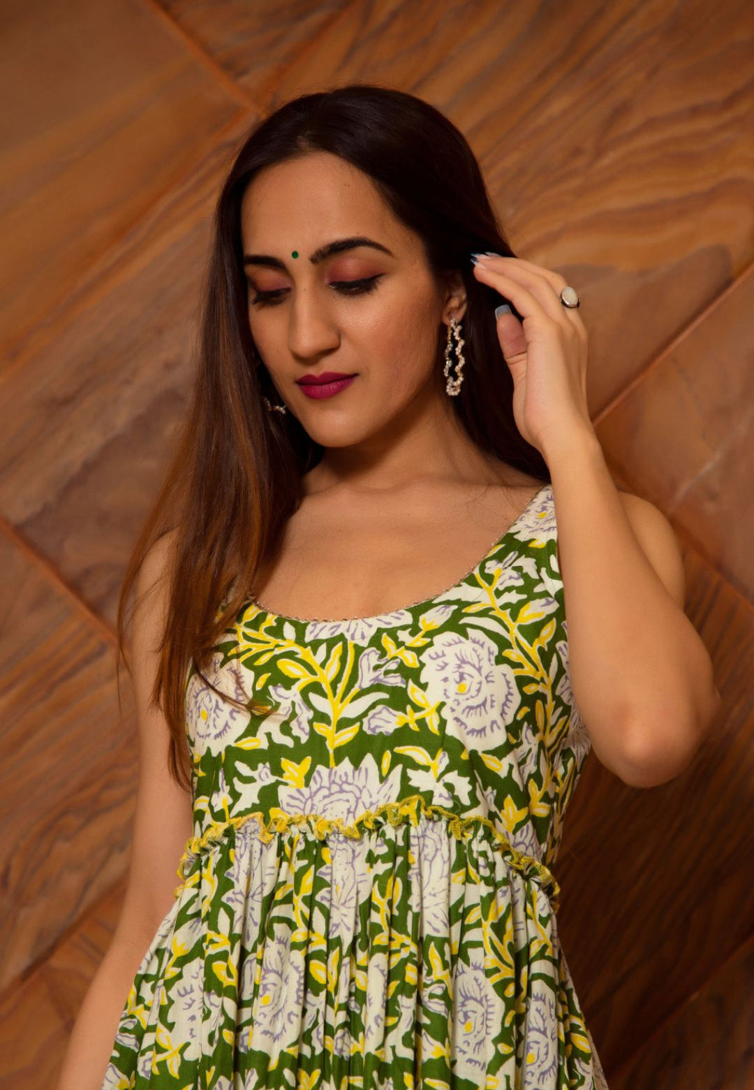 YELLOW GREEN TIERED ANARKALI SUIT SET