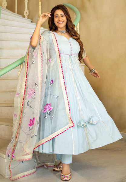 RAGINI BLUE HANDPAINTED ANARKALI SUIT SET