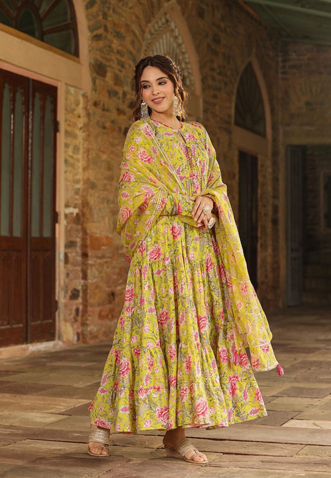 GREEN FLORAL RIDA COTTON SUIT SET