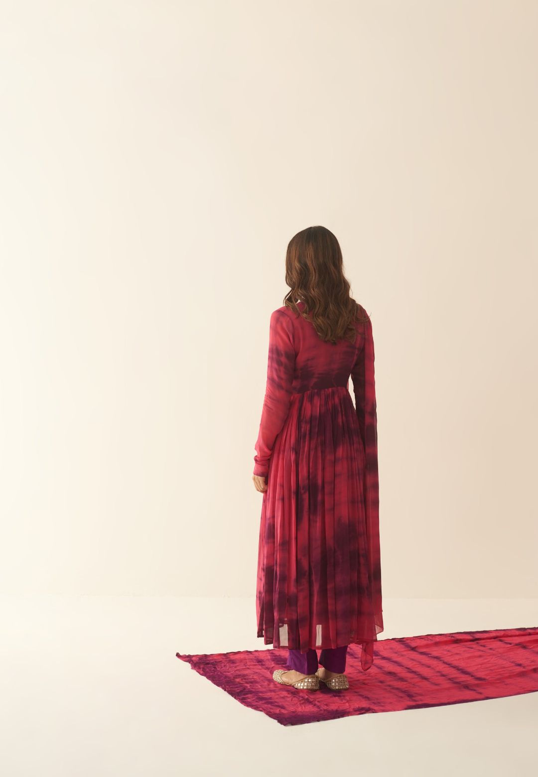 PINK FALSA SHIBORI ANARKALI SUIT SET