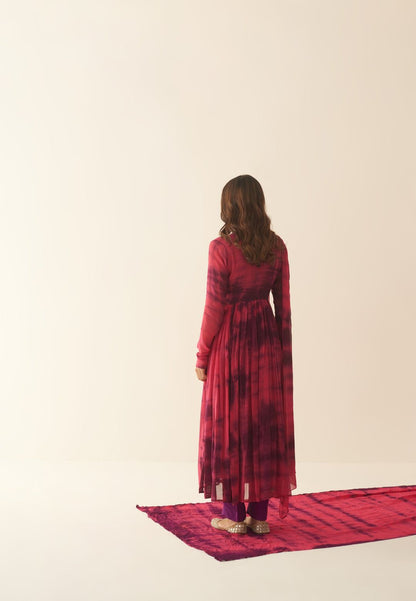 PINK FALSA SHIBORI ANARKALI SUIT SET