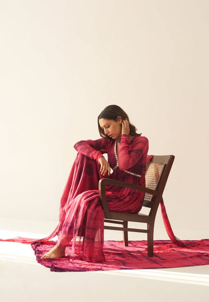 PINK FALSA SHIBORI ANARKALI SUIT SET