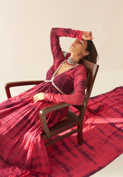 PINK FALSA SHIBORI ANARKALI SUIT SET