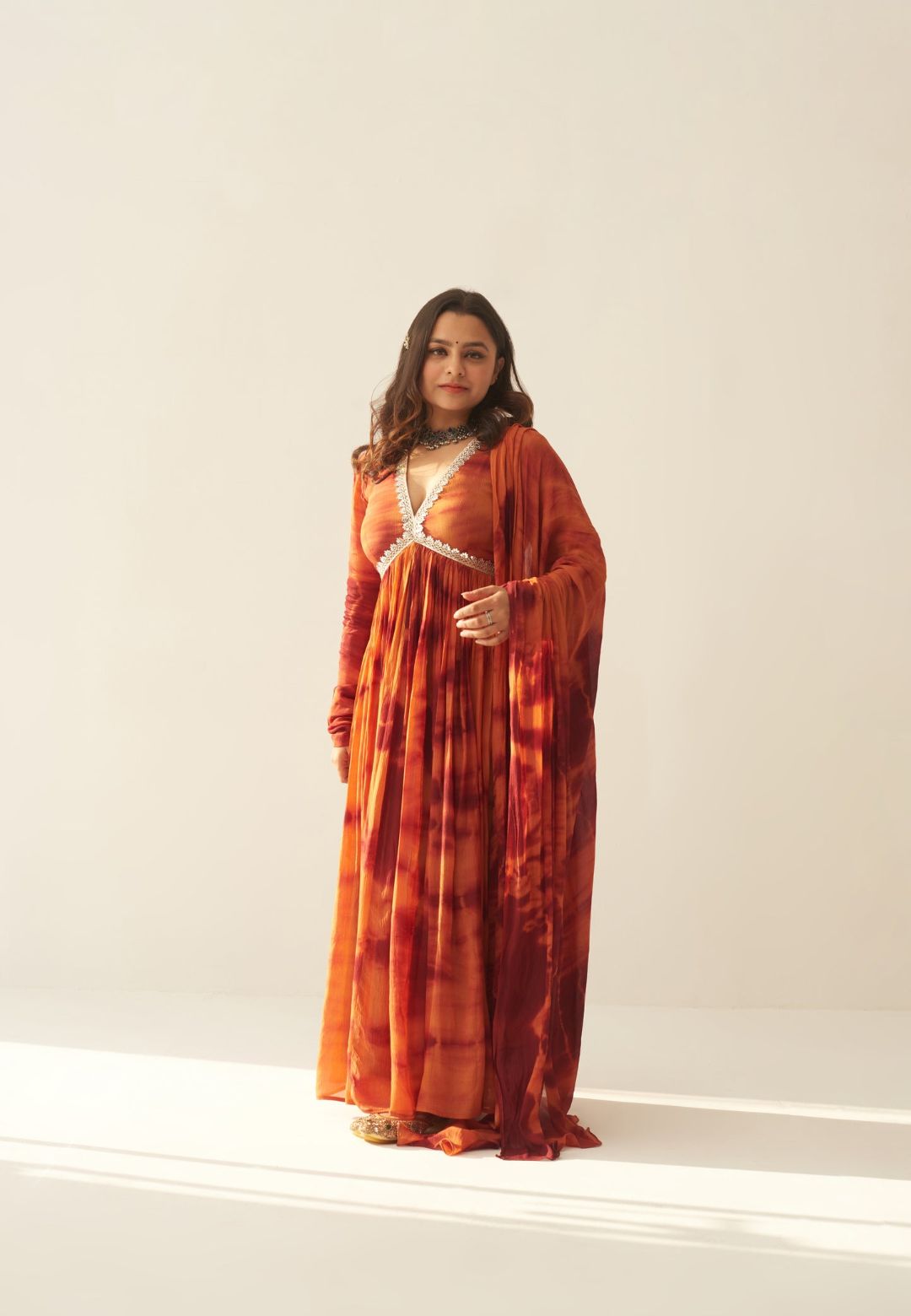 RUST BROWN SHIBORI ANARKALI SET