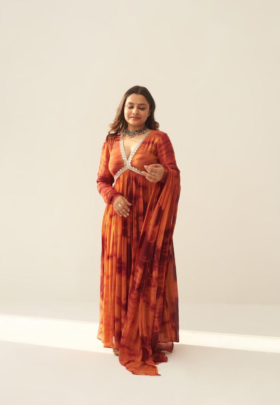 RUST BROWN SHIBORI ANARKALI SET