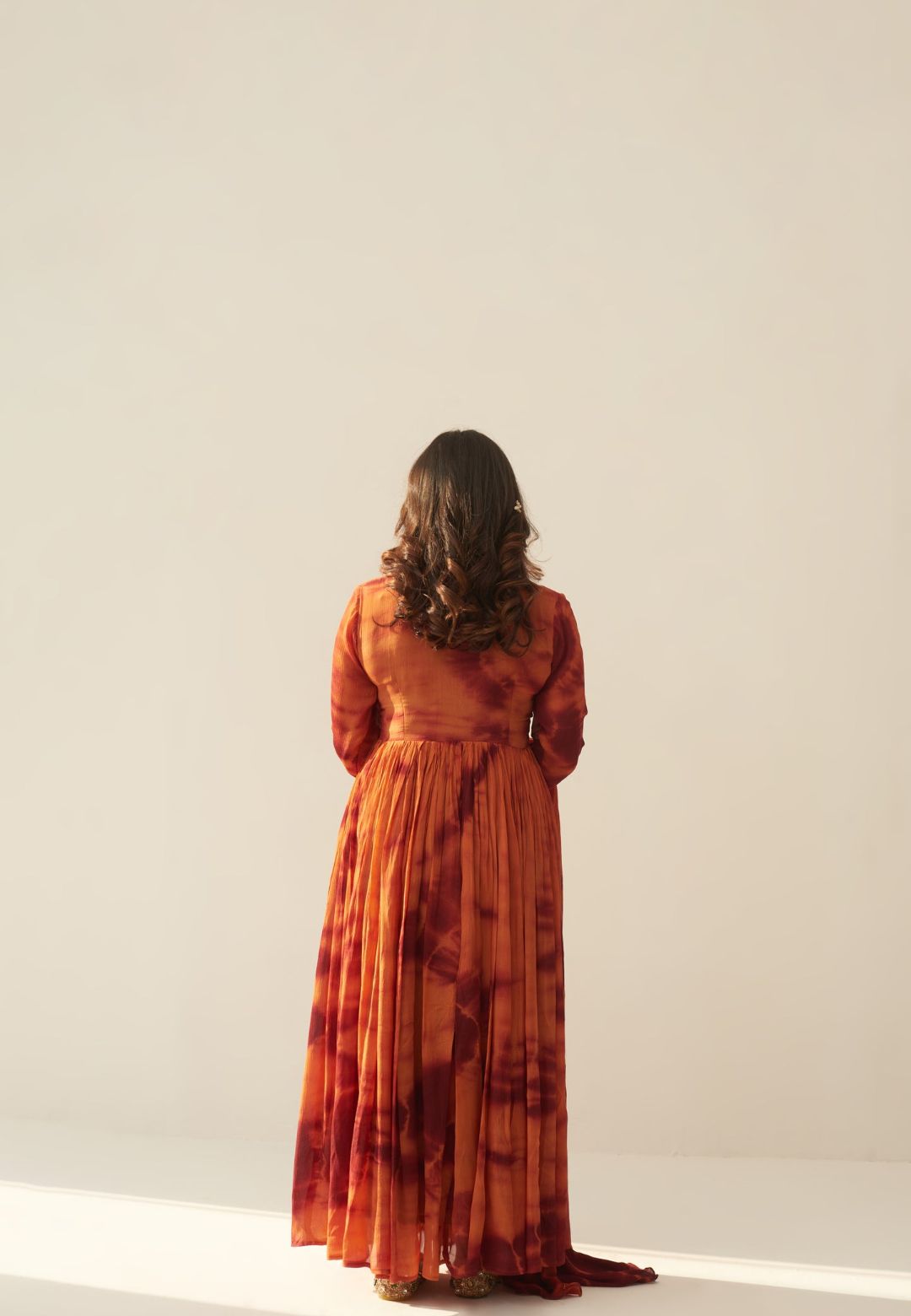 RUST BROWN SHIBORI ANARKALI SET