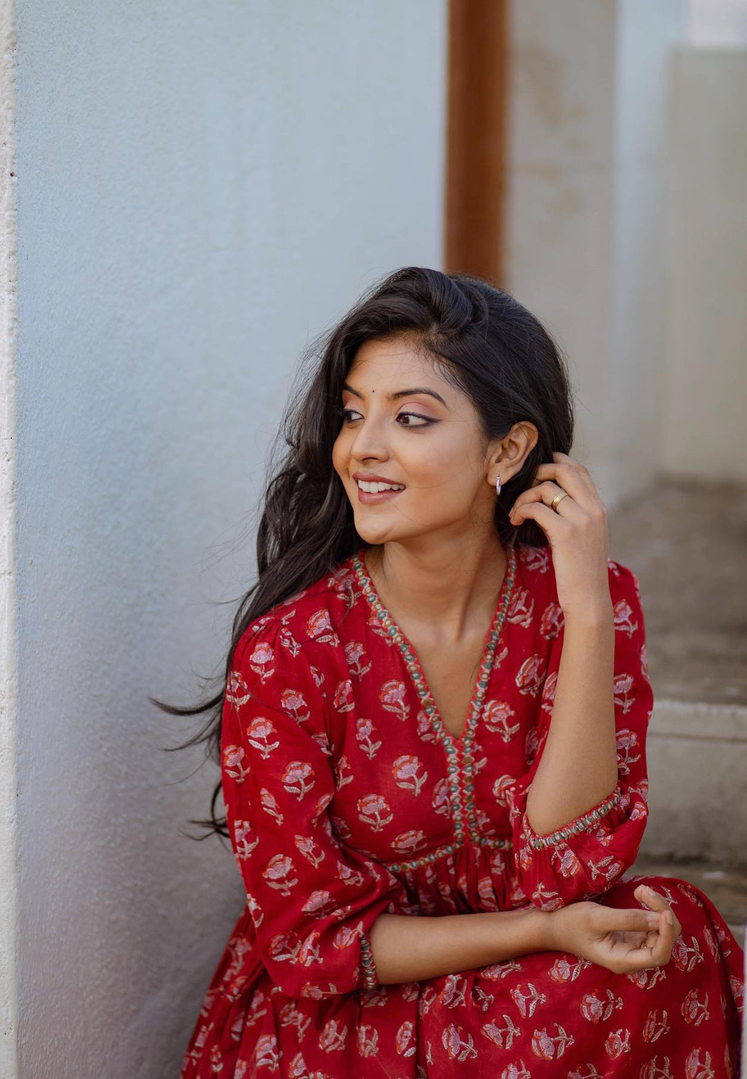 DEEP RED MARIGOLD ANARKALI SUIT SET