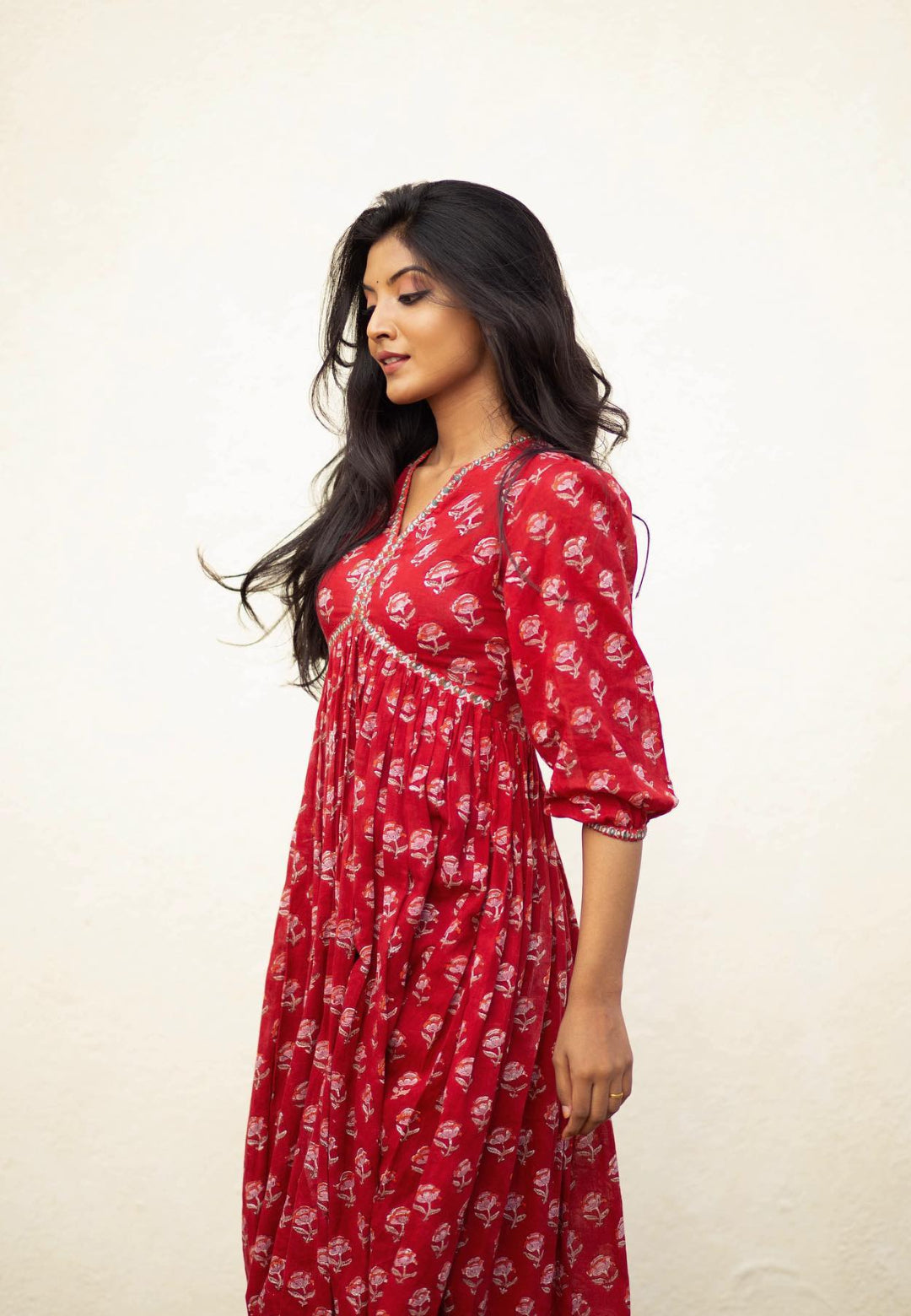 DEEP RED MARIGOLD ANARKALI SUIT SET