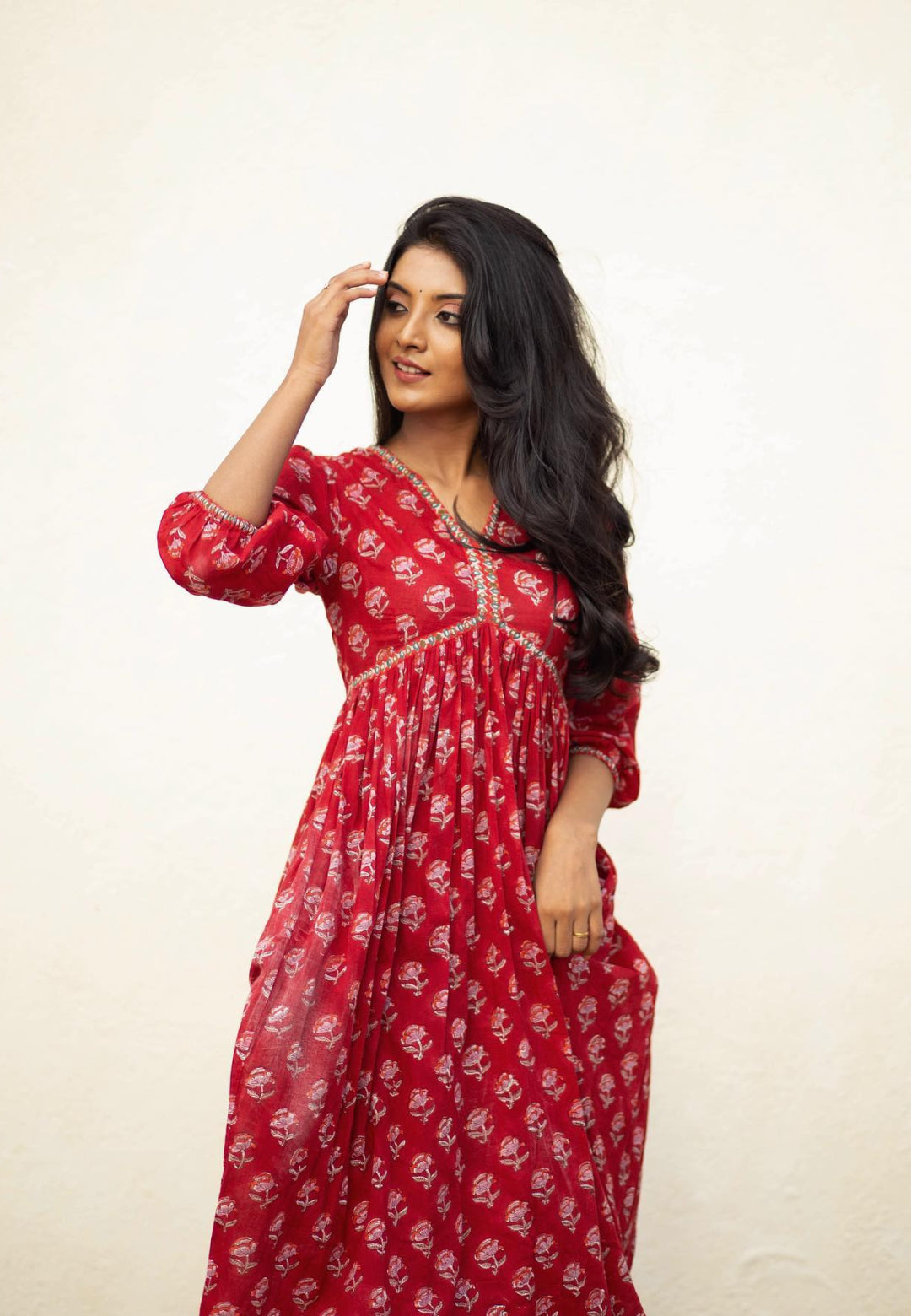 DEEP RED MARIGOLD ANARKALI SUIT SET