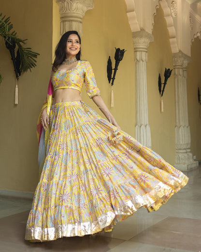 CHANDNI YELLOW CHANDERI LEHENGA SET