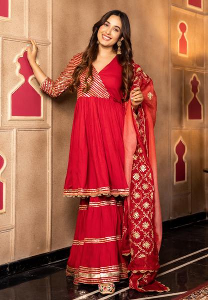 ANYA RED SHARARA SUIT SET