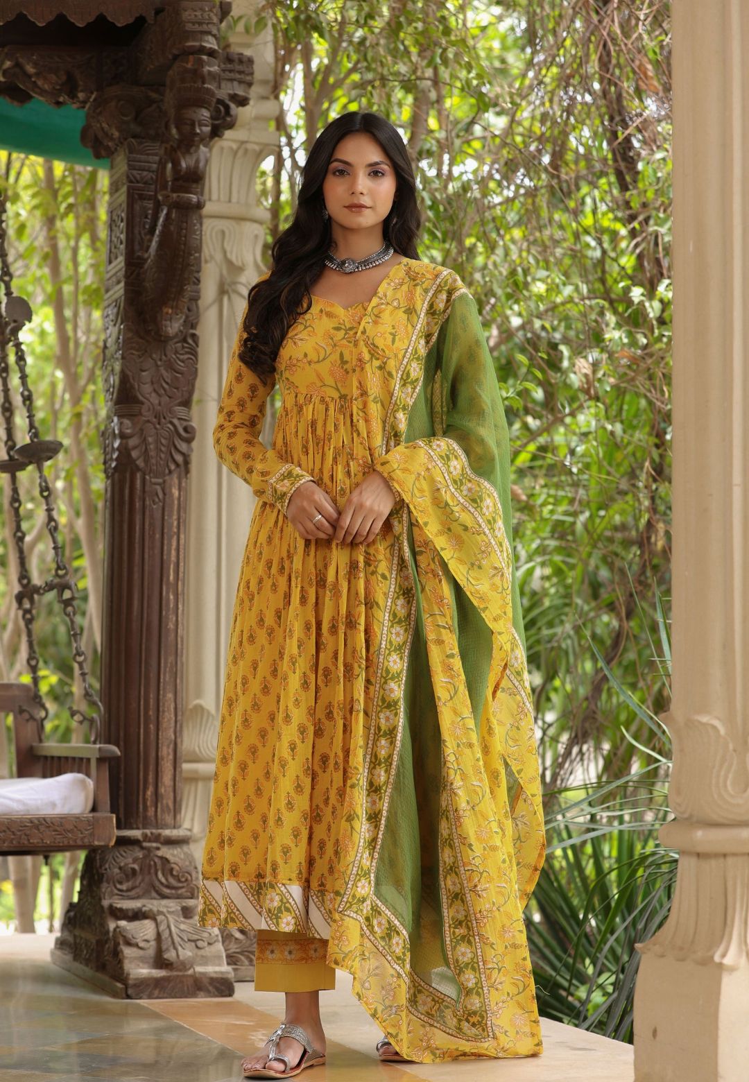 YELLOW GULMOHAR ANARKALI SUIT SET
