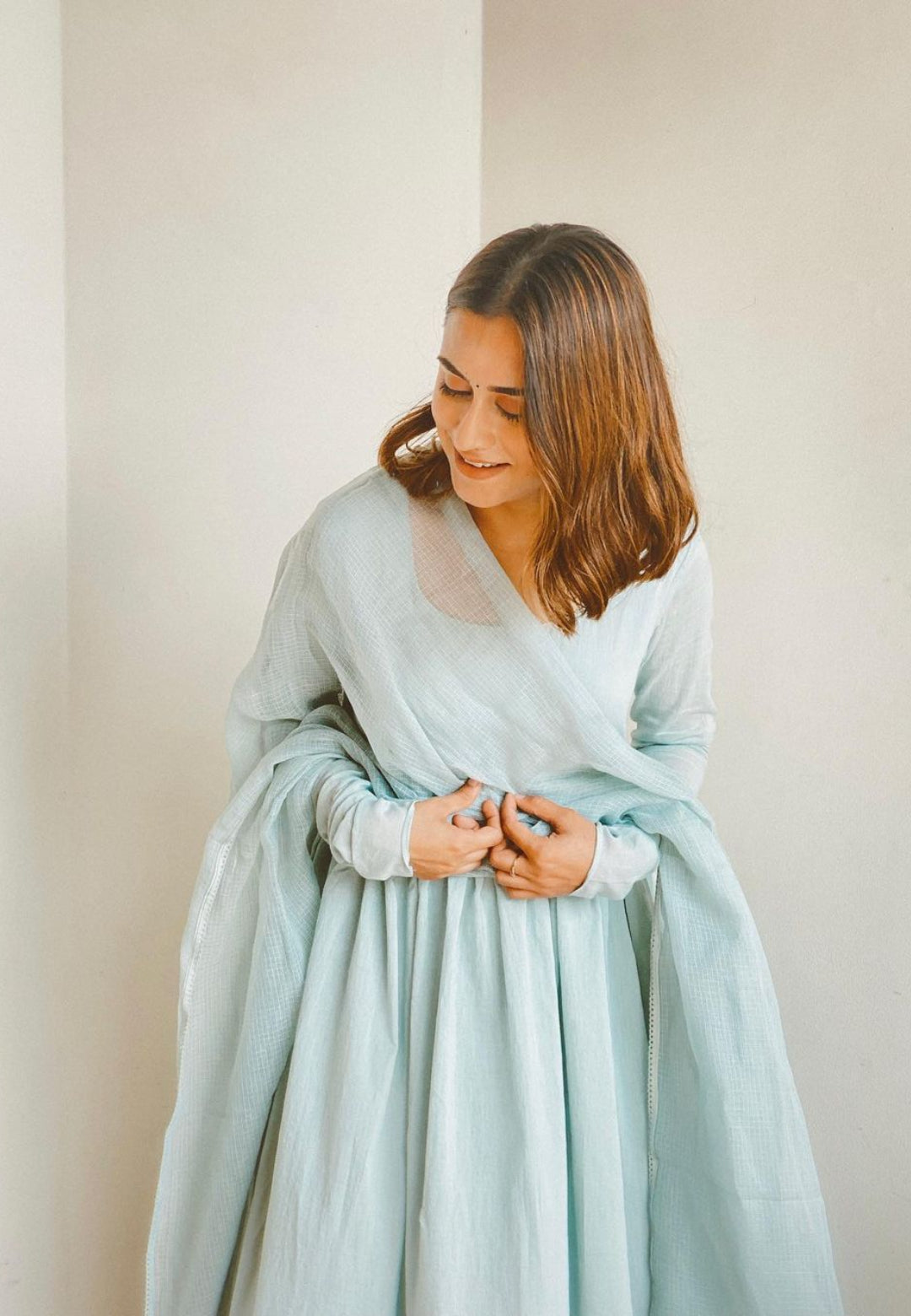 PASTEL BLUE ANARKALI SUIT SET