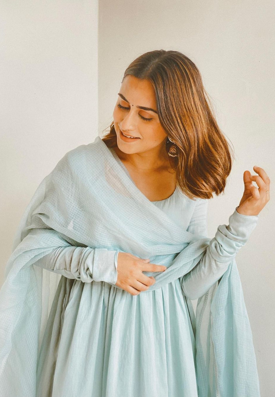 PASTEL BLUE ANARKALI SUIT SET