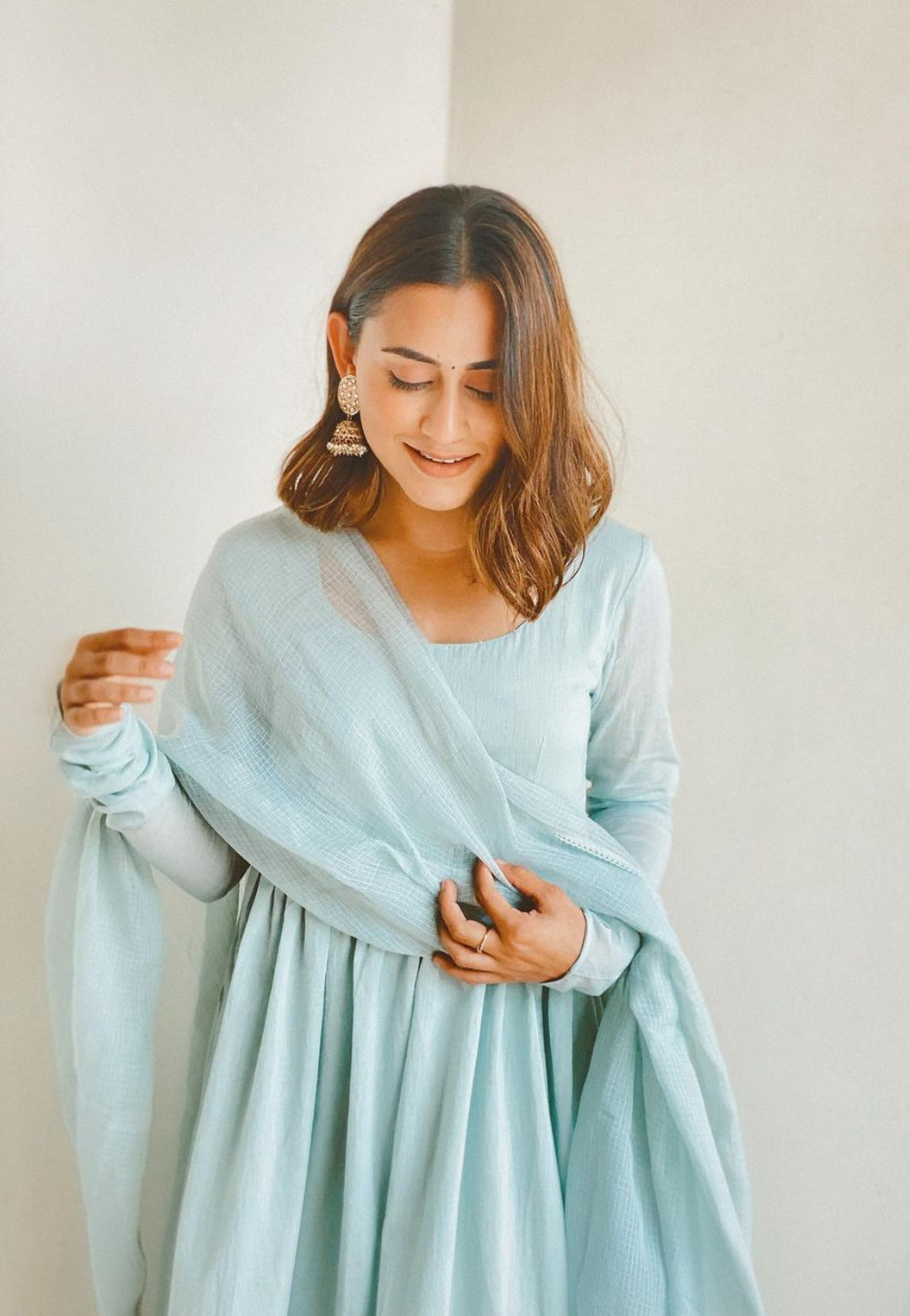 PASTEL BLUE ANARKALI SUIT SET