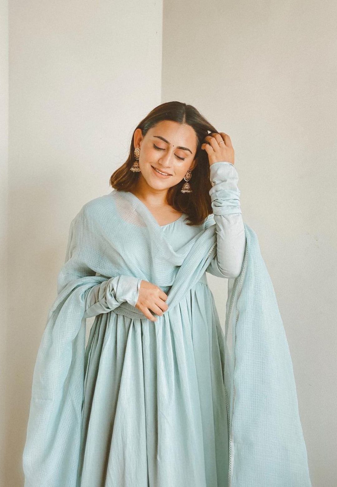 PASTEL BLUE ANARKALI SUIT SET