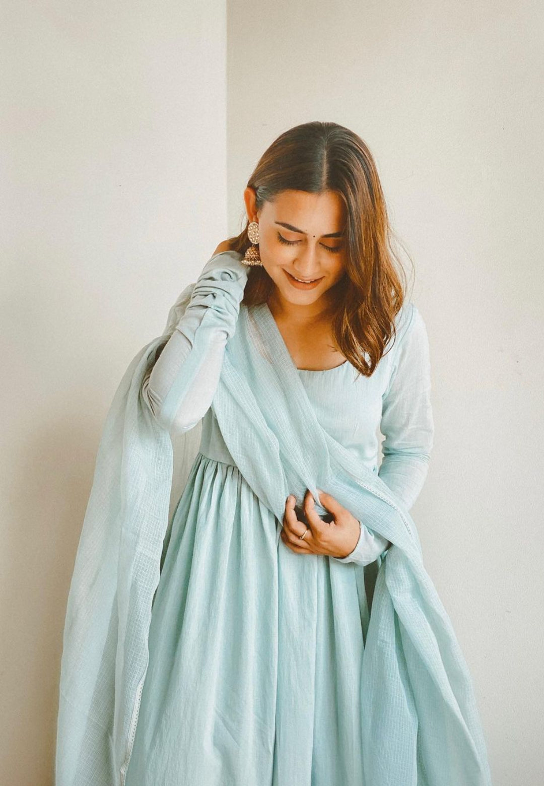 PASTEL BLUE ANARKALI SUIT SET